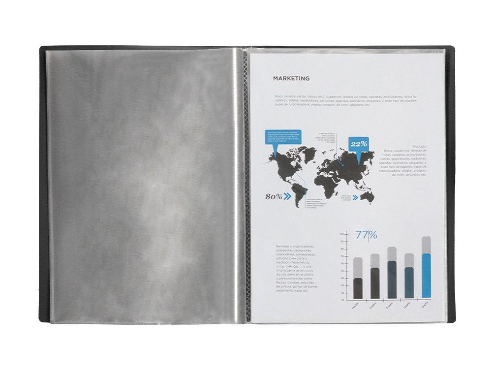 PROTÈGE-DOCUMENTS LIDERPAPEL POLYPROPYLÈNE COUVERTURE FLEXIBLE 30 POCHETTES FIXES A4 210X297MM NOIR OPAQUE