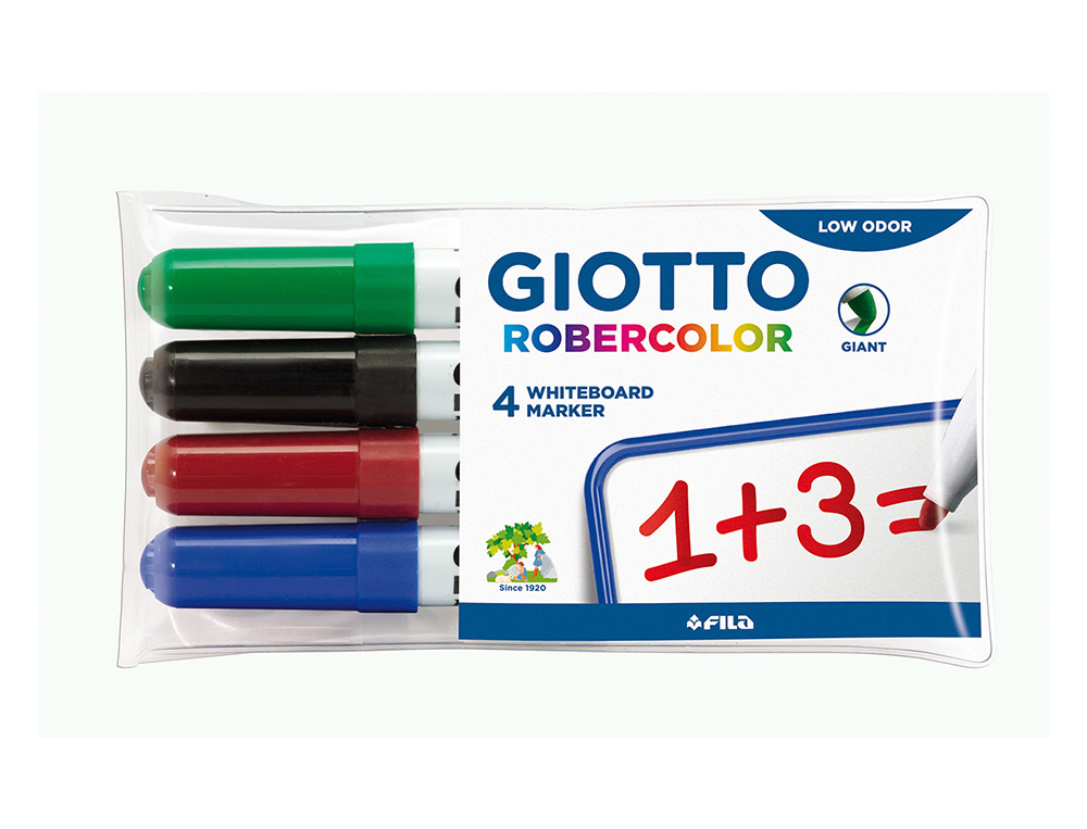 MARQUEUR GIOTTO ROBERCOLOR TABLEAU BLANC POINTE MAXI OGIVE 7 MM ENCRE EFFAABLE COULEURS VIVES TUI 4 UNITS