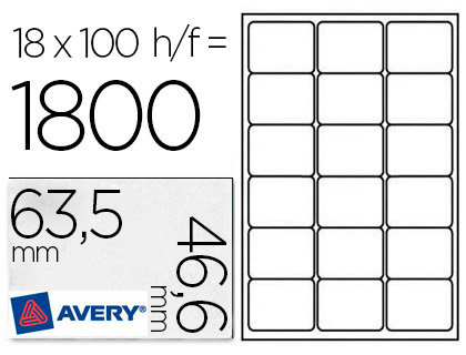 TIQUETTE ADHSIVE AVERY LASER COLOGIQUE ENVELOPPES CLASSIQUES 63.5X46.6MM BOTE 1800 UNITS