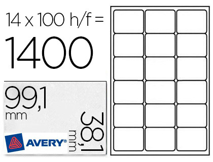 TIQUETTE ADHSIVE AVERY LASER COLOGIQUE ENVELOPPES CLASSIQUES 99.1X38.1MM BOTE 1400 UNITS