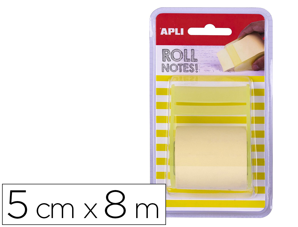 NOTES REPOSITIONNABLES APLI ROULEAU DISTRIBUTEUR 5CMX8M   COLORIS JAUNE
