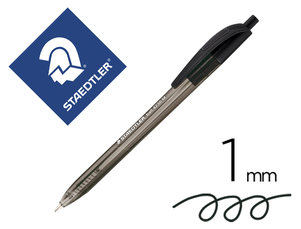 STYLO-BILLE STAEDTLER BALL 4230 M TRIANGULAIRE RETRACTABLE ERGONOMIQUE POINTE MOYENNE  1MM COLORIS NOIR