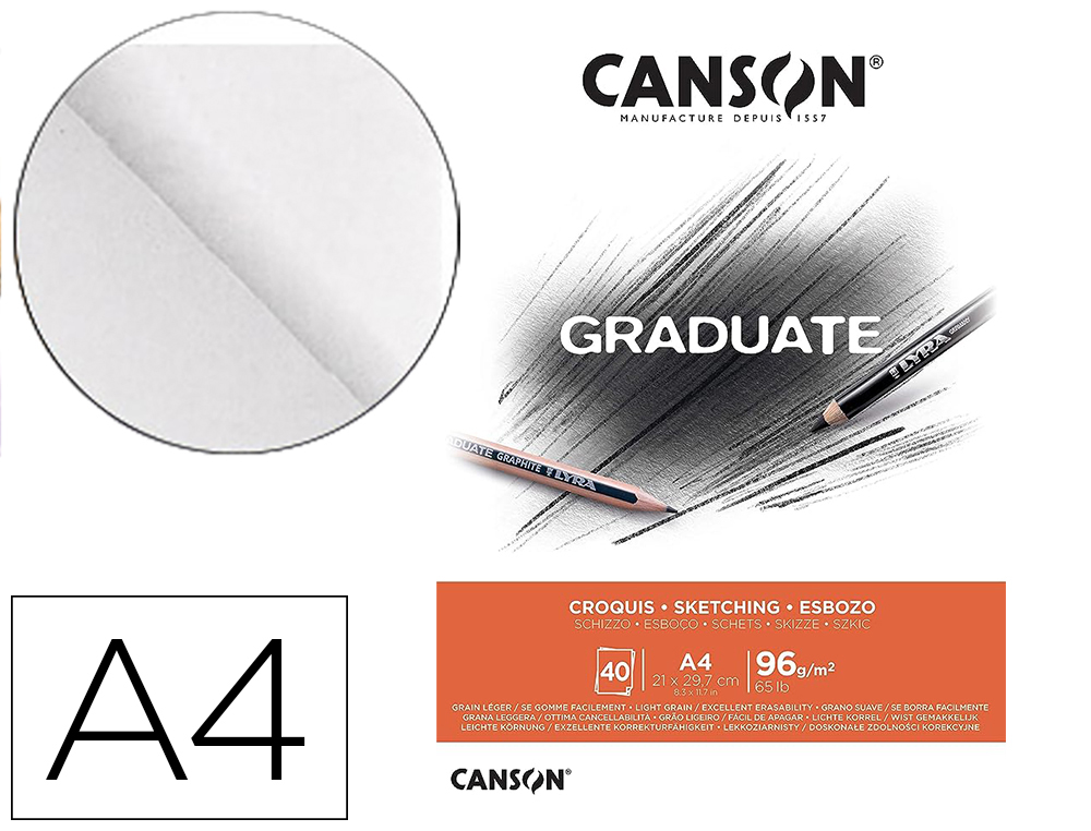 BLOC DE PAPIER CROQUIS CANSON GRADUATE  A4 96G/M  40        FEUILLES