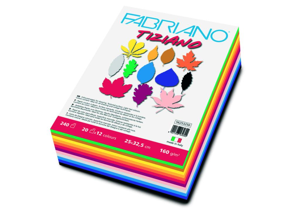 PAPIER DESSIN FABRIANO FEUILLE TIZIANO 160G 25X32,5  CM 12 COLORIS VIFS ASSORTIS   PAQUET 240F