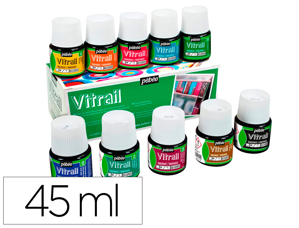 PEINTURE VITRAIL 10X45ML SET 10 COLORIS ASSORTIS