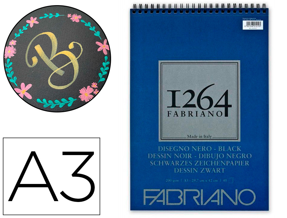 BLOC DESSIN 1264 FABRIANO A3 NOIR 200G  40F
