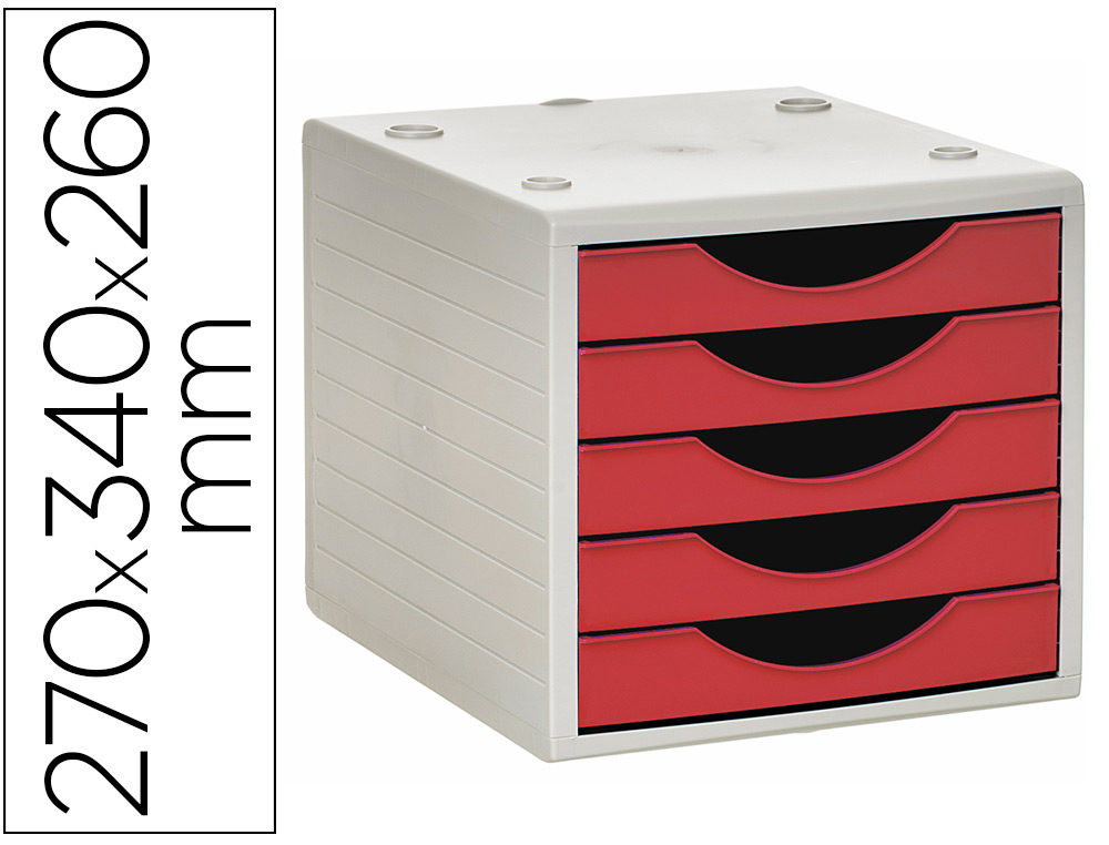 MODULE DE CLASSMENT Q-CONNECT 5 TIROIRS COLORIS ROUGE       OPAQUE 270X340X260 MM