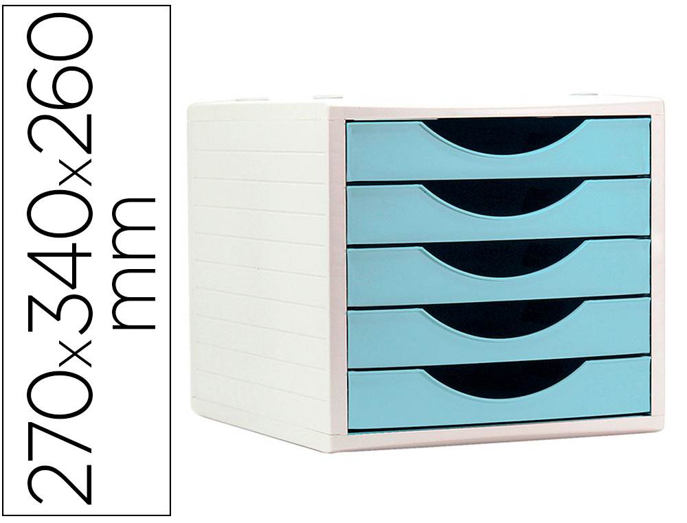 MODULE DE CLASSMENT Q-CONNECT 5 TIROIRS COLORIS BLEU PASTEL 270X340X260 MM