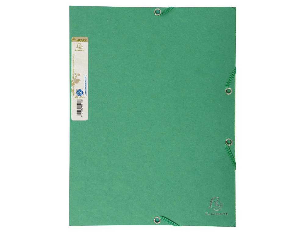 CHEMISE 3 RABATS EXACOMPTA FOREVER A4 CARTE RECYCLEE     380GR FERMETURE ELASTIQUE     COLORIS VERT