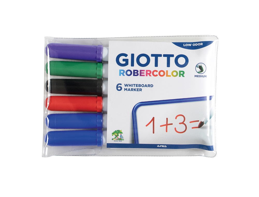 POCHETTE FEUTRE ROBERCOLOR POINTE MOYENNE GIOTTO POUR    TABLEAU BLANC ODEUR NEUTRE    ECRITURE 2MM 6 UNITES COLORIS