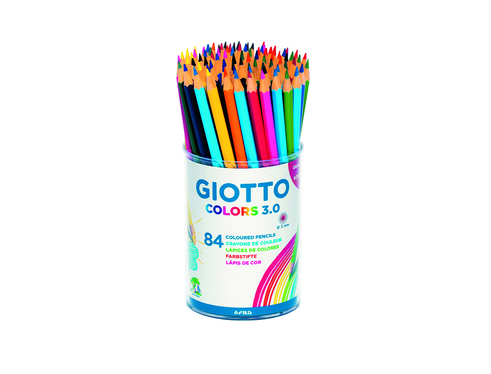 POT CRAYONS COLORS 3.0 GIOTTO FORME HEXAGONALE BOIS 18CM    MINE DE 3MM 84 UNITES COLORIS ASSORTIS
