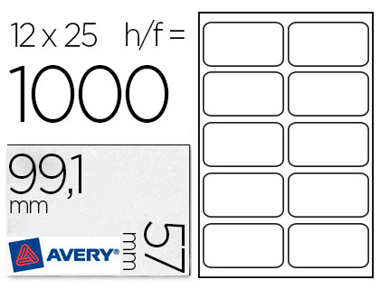 TIQUETTE ADHSIVE AVERY LASER COLOGIQUE ENVELOPPES GRAND FORMAT 99.1X57MM BOTE 1000 UNITS