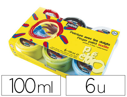 GOUACHE DOIGT PBO TEXTILE COTON SYNTHTIQUE SCHAGE 24 HEURES LAVABLE MACHINE 40 DEGRS 100ML 6 POTS