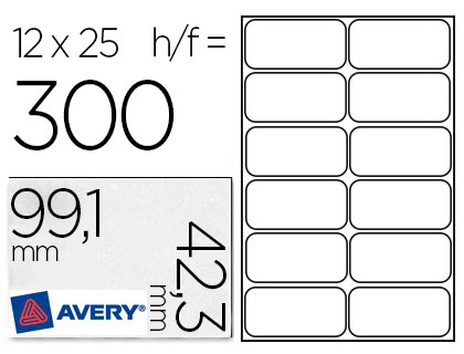 TIQUETTE ADHSIVE AVERY ENLEVABLE LASER JET D'ENCRE 99.1X42.3MM COLOGIQUE BOTE 300 UNITS
