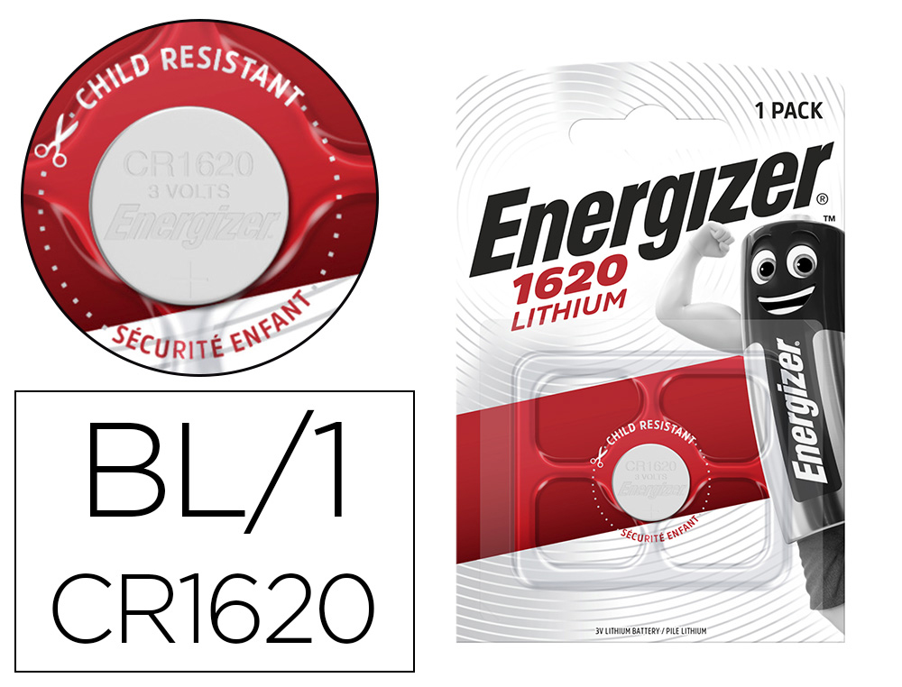 PILE ENERGIZER MINIATURE APPAREILS LECTRONIQUES I.C.E. CR1620 3V BLISTER 1 UNIT