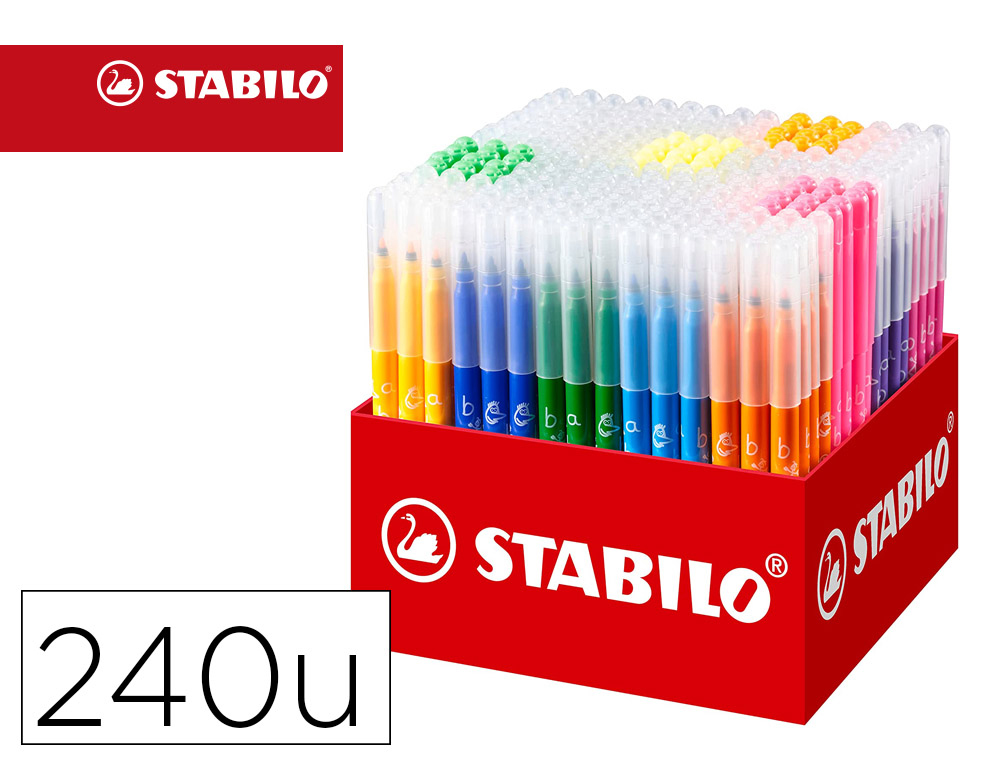 FEUTRE COLORIAGE STABILO TRIO A-Z MAXI SCHOOLPACK ENCRE LAVABLE POINTE MOYENNE BLOQUEE COLORIS ASSORTIS CARTON 240 UNI
