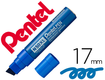 MARQUEUR PENTEL N50XL PERMANENT POINTE BISEAU EXTRA-LARGE CORPS ALUMINIUM ENCRE  SOLVANT INDLBILE TOUT SUPPORT BLEU