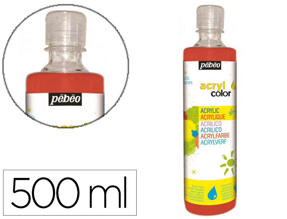 GOUACHE ACRYLIQUE PEBEO ACRYCOLOR INDELEBILE COUVRANTE BRILLANTE MISCIBLE TOUT SUPPORT ROUGE PRIMAIRE FLACON 500ML