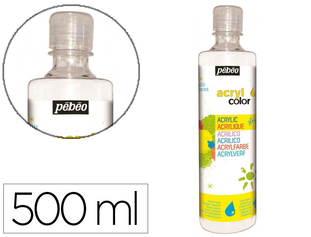 GOUACHE ACRYLIQUE PEBEO ACRYCOLOR INDELEBILE COUVRANTE BRILLANTE MISCIBLE TOUT SUPPORT BLANC FLACON 500ML