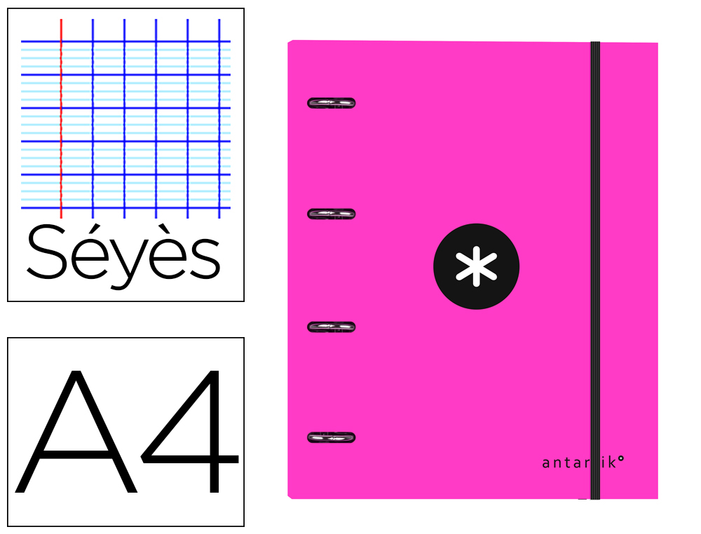 CLASSEUR LIDERPAPEL ANTARTIK 4 ANNEAUX 25MM A4 CARTON REMBORD FEUILLETS MOBILES SYS COLORIS ROSE