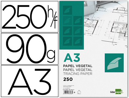 PAPIER VGTAL LIDERPAPEL CALQUE HAUTE TRANSPARENCE SURFACE RGULIRE SATINE 90G/M2 A3 297X420MM