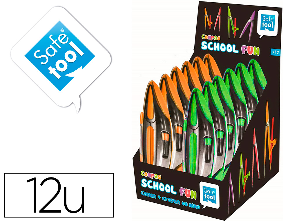 COFFRET COMPAS CRAYON SAFETOOL COLORIS ASSORTIS     VERT ET ORANGE PRSENTOIR DE  12U