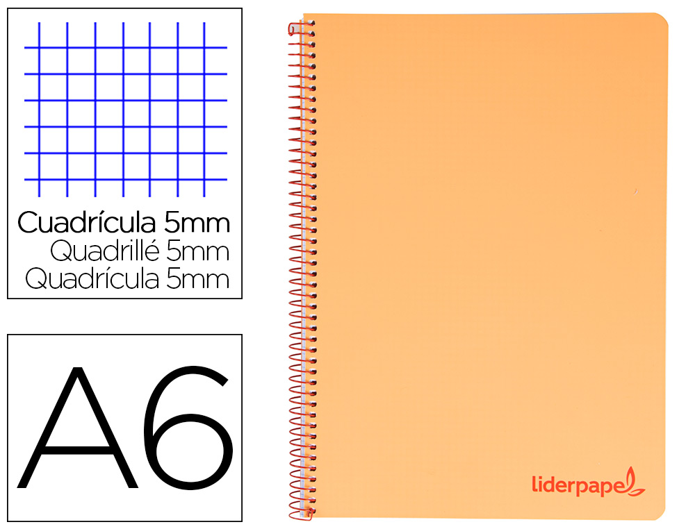 CAHIER SPIRALE LIDERPAPEL A6 MICRO WONDER 240 PAGES 90G    5X5MM 4 BANDES COULEURS       ORANGE