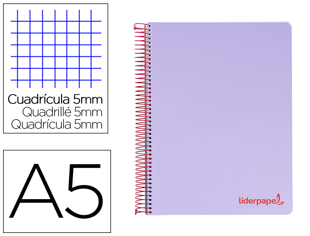 CAHIER SPIRALE LIDERPAPEL A5 MICRO WONDER 240 PAGES 90G    5X5MM 6 TROUS 5 BANDES        COULEURS VIOLET