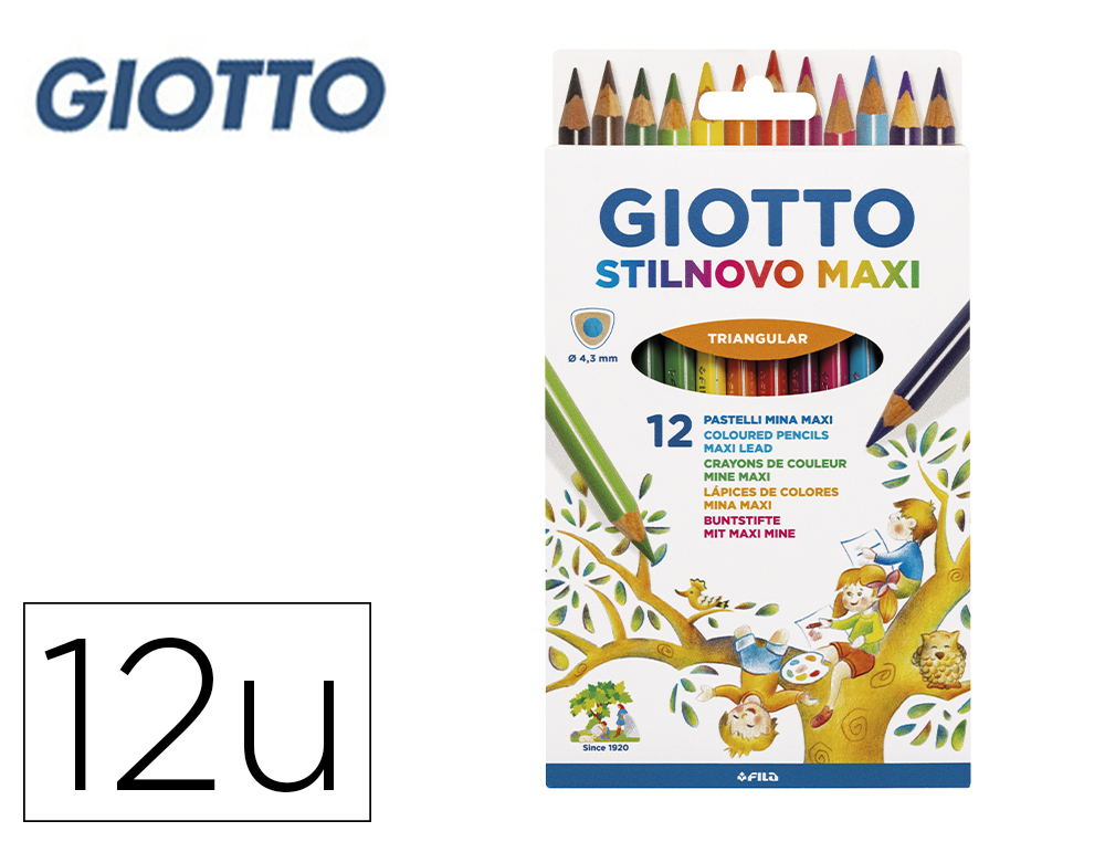 CRAYON COULEUR GIOTTO MEGA TRI FORME TRIANGULAIRE MINE LARGE 5.5MM COLORIS ASSORTIS TUI 12 UNITS