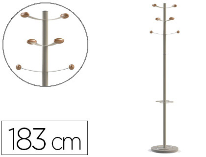 PORTE-MANTEAUX UNILUX BOUQUET 6 PATRES BOIS FT ET PORTE-PARAPLUIES EN ACIER HAUTEUR 183CM GRIS MTAL/HTRE