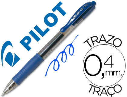 STYLO-BILLE PILOT G2 7 CRITURE MOYENNE 0.4MM ENCRE GEL RTRACTABLE RECHARGEABLE CORPS TRANSLUCIDE GRIP CAOUTCHOUC BLEU