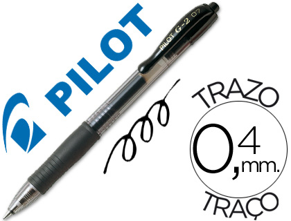 STYLO-BILLE PILOT G2 7 CRITURE MOYENNE 0.4MM ENCRE GEL RTRACTABLE RECHARGEABLE CORPS TRANSLUCIDE GRIP CAOUTCHOUC NOIR
