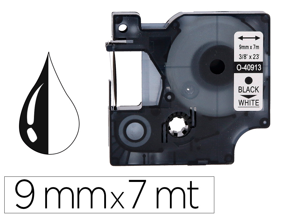 RUBAN TITREUSE Q-CONNECT 1000 NOIR-BLANC 9MM X 7MT D2       0-40913