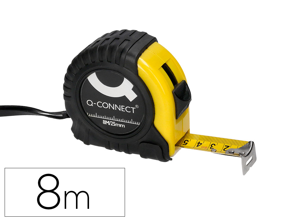METRE ENROULEUR Q-CONNECT CAOUTCHOUC FREIN MATERIEL     ANTICHOC LARGEUR 25MM         LONGUEUR 8M