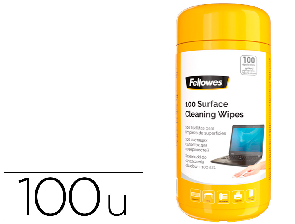 LINGETTE NETTOYANTE FELLOWES MULTI-SURFACES PRE-IMPREGNEE  BIODEGRADABLE BOITE 100       UNITES
