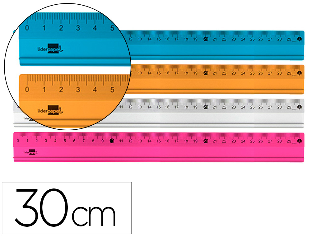 REGLE LIDERPAPEL 30CM GRADUEE GAMME ALUMINIUM COLORIS       ASSORTIS