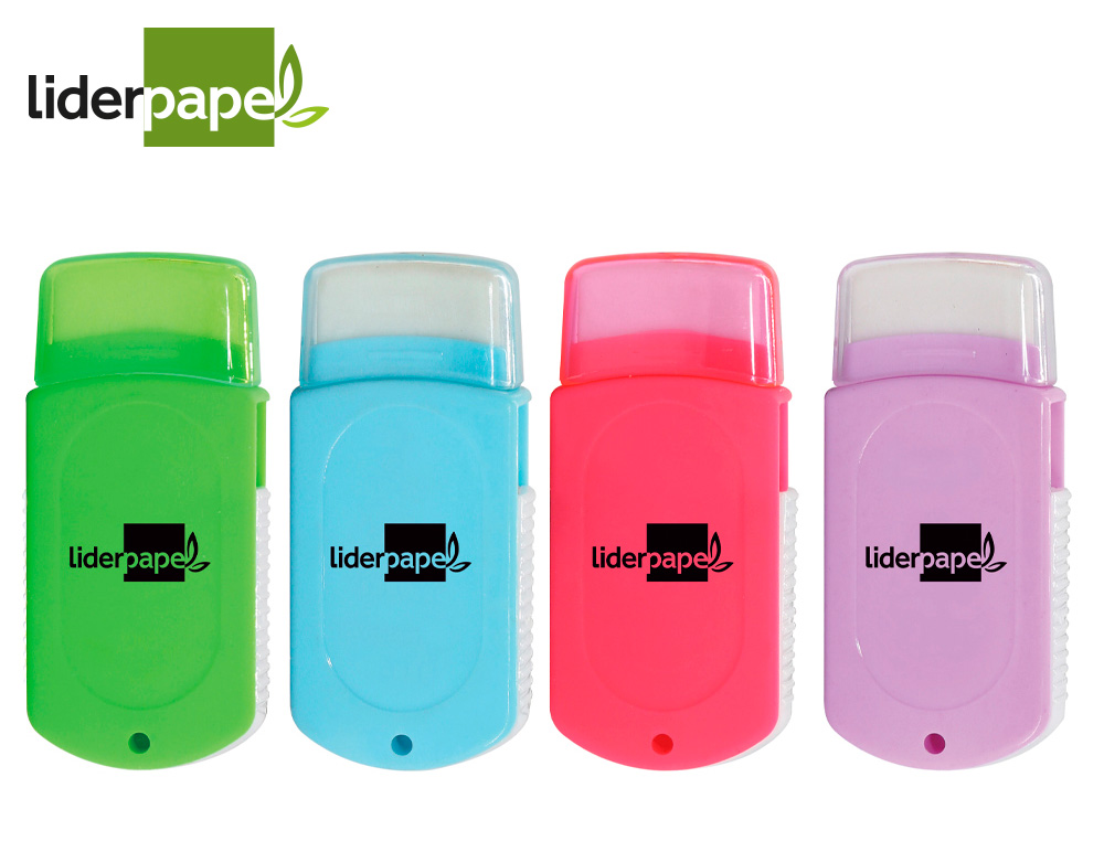 TAILLE-CRAYON LIDERPAPEL PLASTIQUE 2 USAGES AVEC GOMME SANS PVC ET BROSSE COLORIS    ASSORTIS