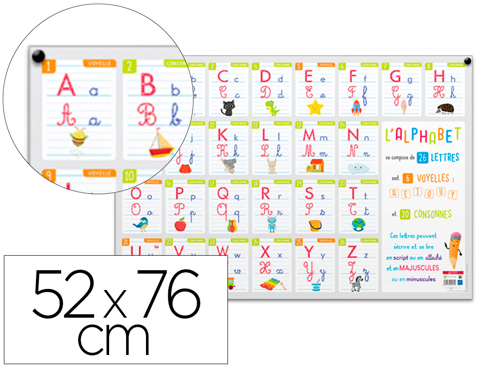 POSTER PEDAGOGIQUE ECRITURE ALPHABETIQUE BOUCHUT          GRANDREMY PELLICULE EFFACABLE A SEC 52X76CM