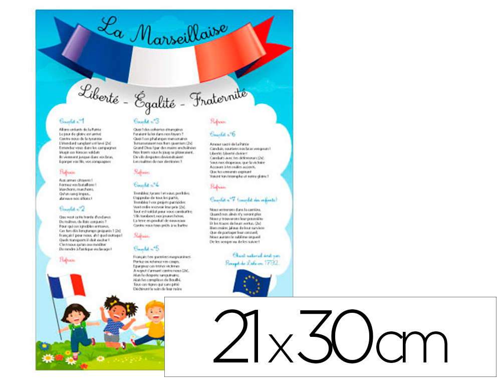 AFFICHAGE  COLE PRIMAIRE LOI BLANQUER - LA MARSEILLAISE -  BANDEAU BLEU BLANC ROUGE -    FARANDOLE ENFANTS - PAPIER