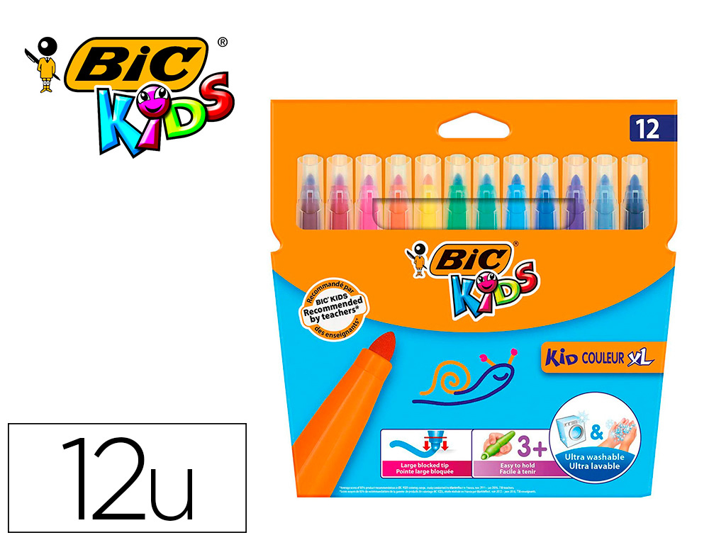 FEUTRE DE COLORIAGE BIC KID COULEUR XL - CORPS LARGE      POINTE LARGE 12 COULEURS      ASSORTIES - (A PARTIR DE 3