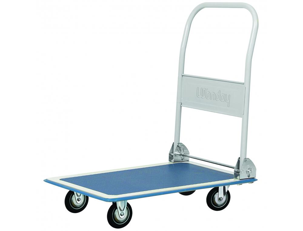 CHARIOT 1 PLATEAU WONDAY PLIANT 150 KG EN ACIER TAPIS  ANTIDERAPANT 2 ROUES FIXES 2  ROUES PIVOTANTES 100 MM