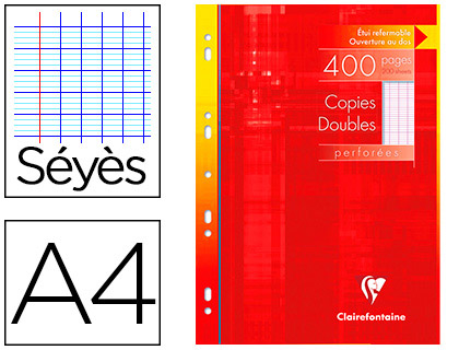 COPIE DOUBLE CLAIREFONTAINE A4 210X297MM PAPIER VLIN VELOUT 400P 90G SYS PERFORES TUI VERNI