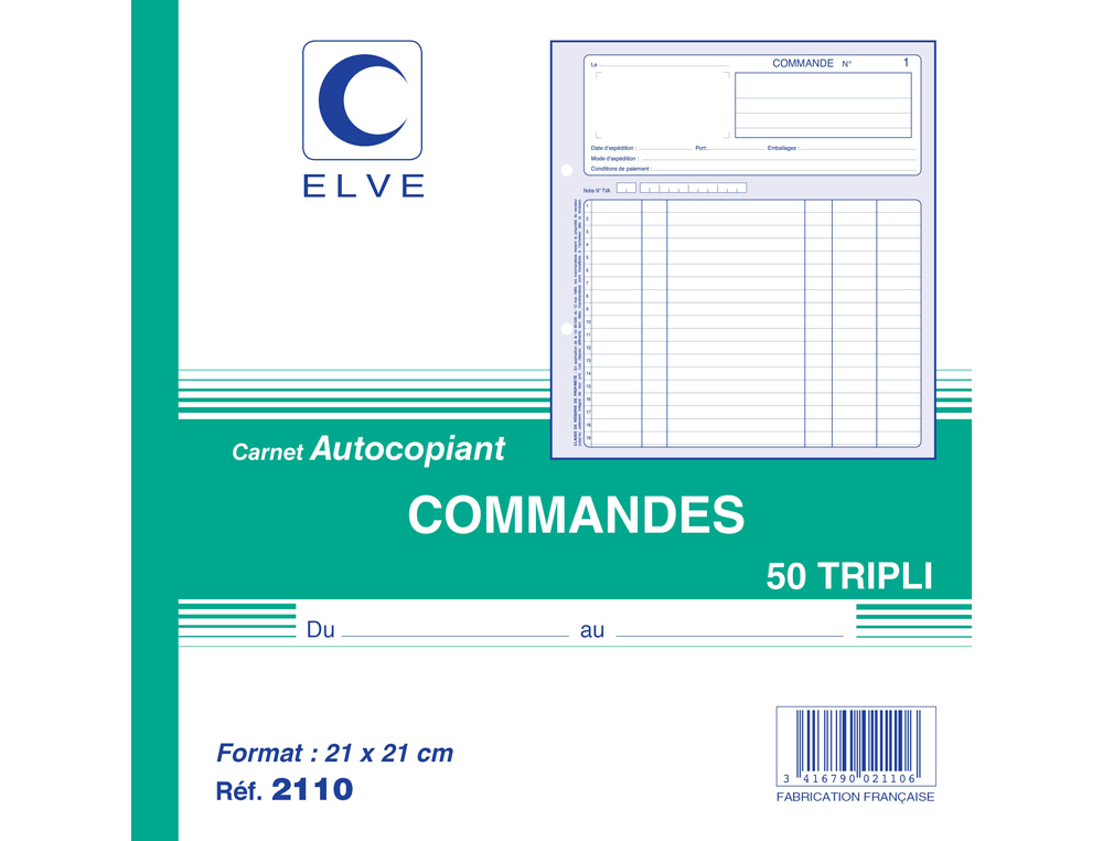 MANIFOLD ELVE AUTOCOPIANT 210X 210MM FOLIOTAGE 50 TRIPLIS COMMANDES