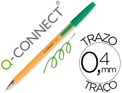 STYLO-BILLE Q-CONNECT CRITURE FINE 0.3MM ENCRE CLASSIQUE BILLE INDFORMABLE CAPUCHON ENCRE COULEUR VERT