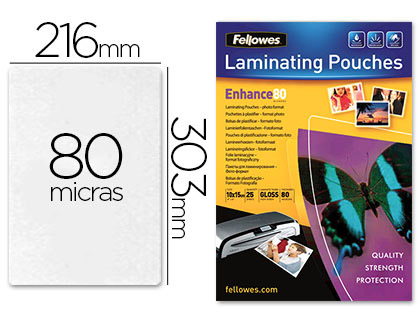 POCHETTE PLASTIFICATION FELLOWES  CHAUD POLYESTER TRANSPARENT RSISTANT EAU FORMAT A4 80 MICRONS BOTE 25 UNITS