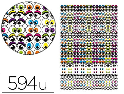 GOMMETTE ADHSIVE DTM FORME YEUX MOBILES DIAMTRE 8 ET 15MM 2 PLANCHES 594 UNITS