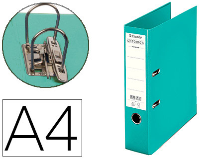 CLASSEUR LEVIER ESSELTE CHROMOS PLUS A4 POLYPROPYLNE GRIFFES BLOCAGE DOS 80MM GRAND PORTE-TIQUETTE COLORIS BLEU CIEL