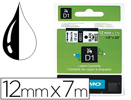 RUBAN TITREUSE DYMO D1 12MMX7M COLORIS IMPRESSION BLANC/NOIR