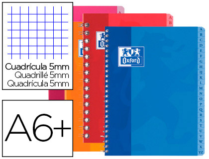 RPERTOIRE OXFORD BROCHURE SOUPLE COUVERTURE LAVABLE TOUCHES PLASTIFIES 110X170MM 192 PAGES 90G 5X5MM ASSORTIS