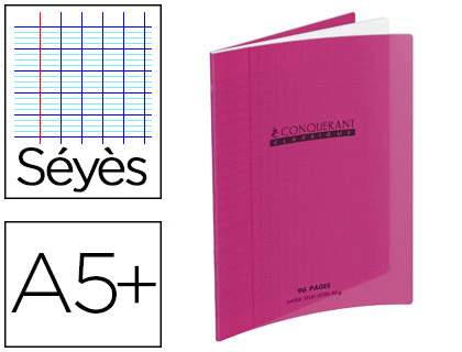 CAHIER PIQU CONQURANT CLASSIQUE COUVERTURE POLYPROPYLNE RIGIDE TRANSPARENTE A5+ 17X22CM 60 PAGES 90G SYS VIOLET